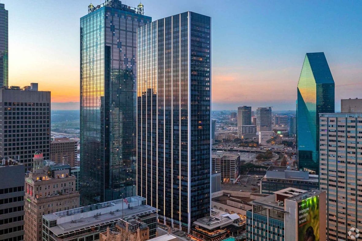 Downtown Dallas aerial view of multiple high-rise buildings within a cityscape