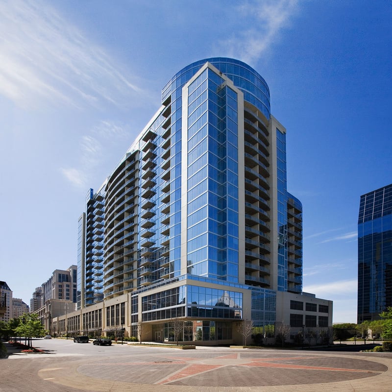 A building showcasing large glass windows