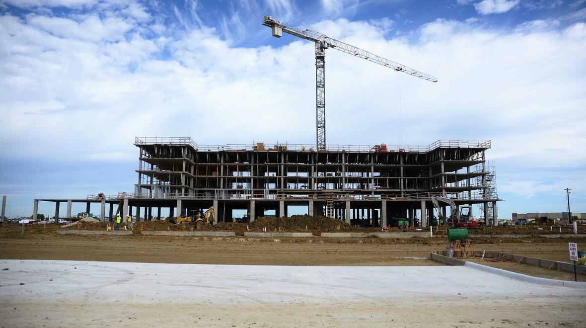 A construction site and a crane