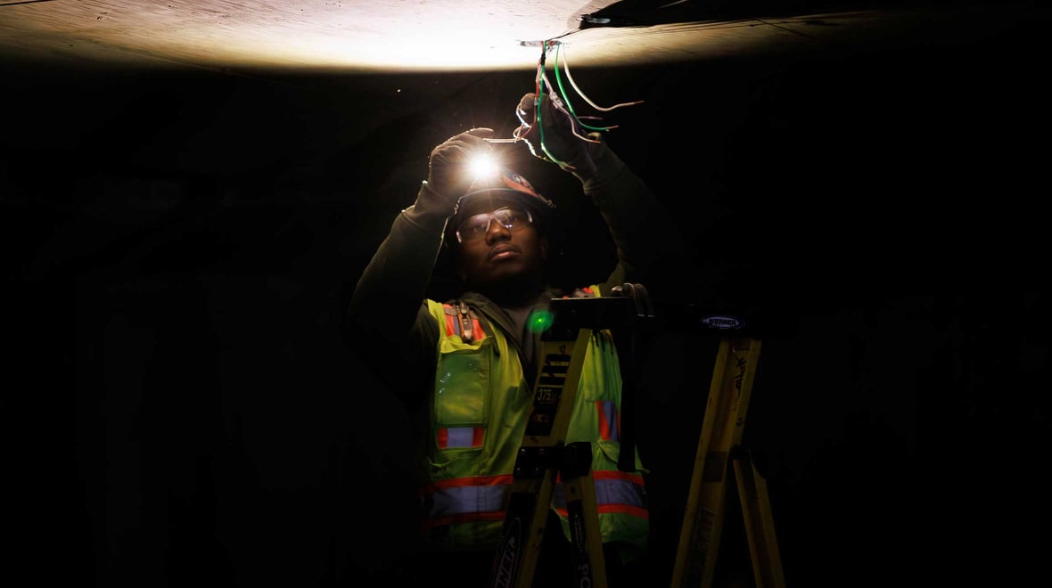 Electrician working at night