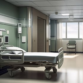 hospital bed inside hospital room