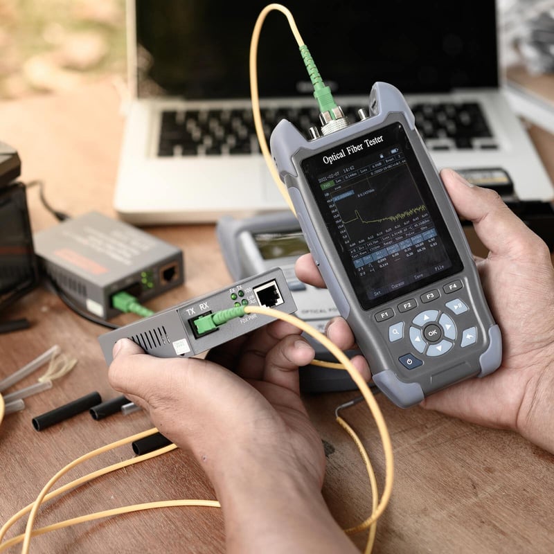 optical fiber testing tool used at a construction site