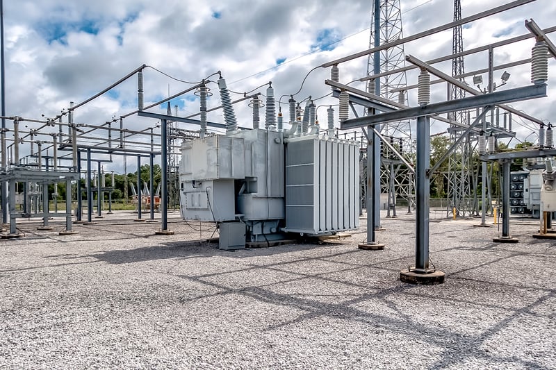 Outdoor view of a high voltage substation 
