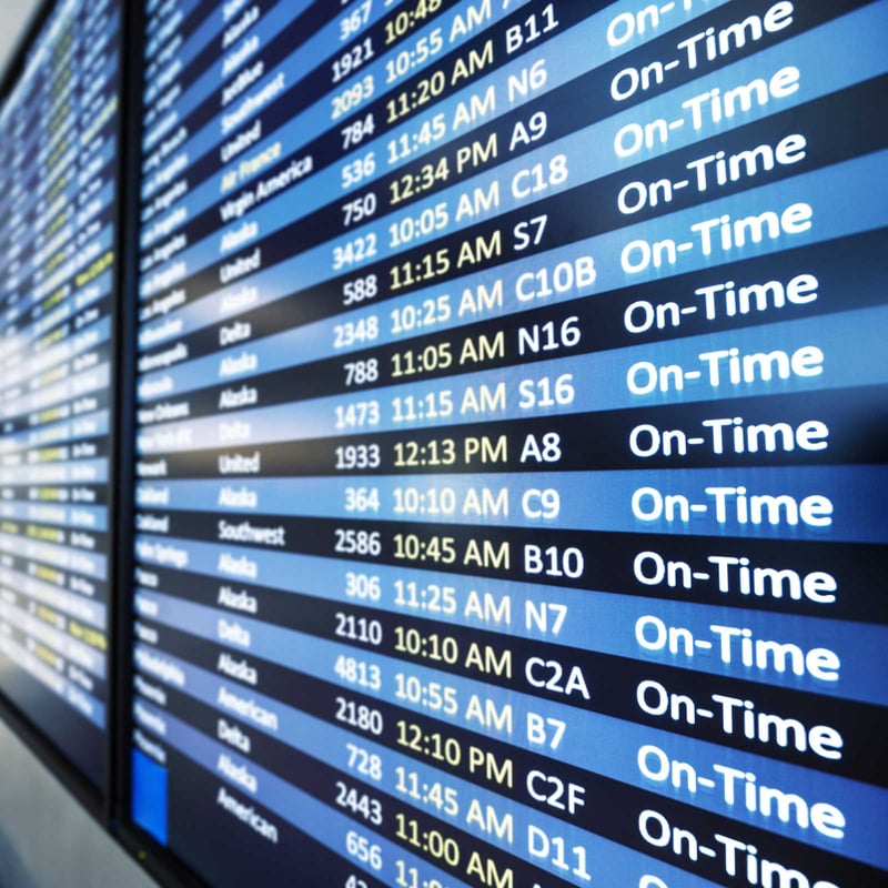 Airport ETA board displaying departure and arrival times