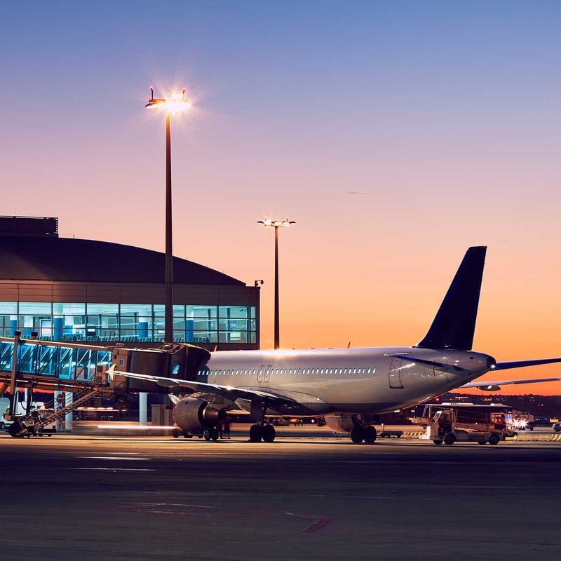 Airport at the colorful sunset