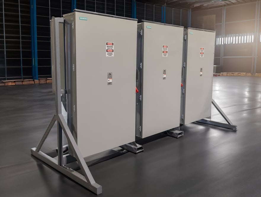 view of a prefabricated skid of electrical panels