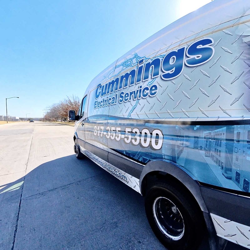 Cummings service van driving to project