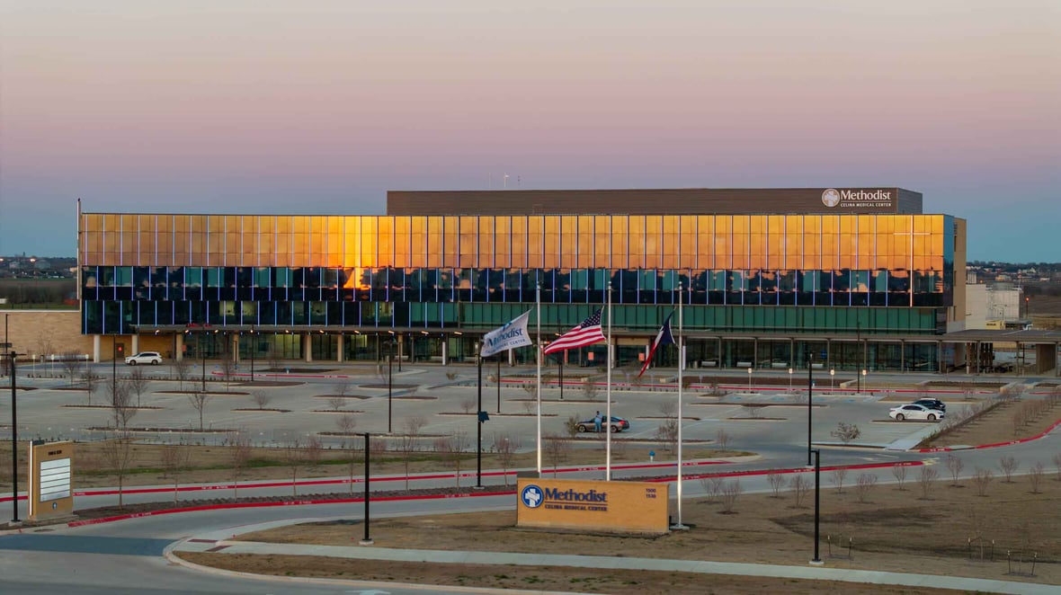 sunset view of the Methodist Celina hospital