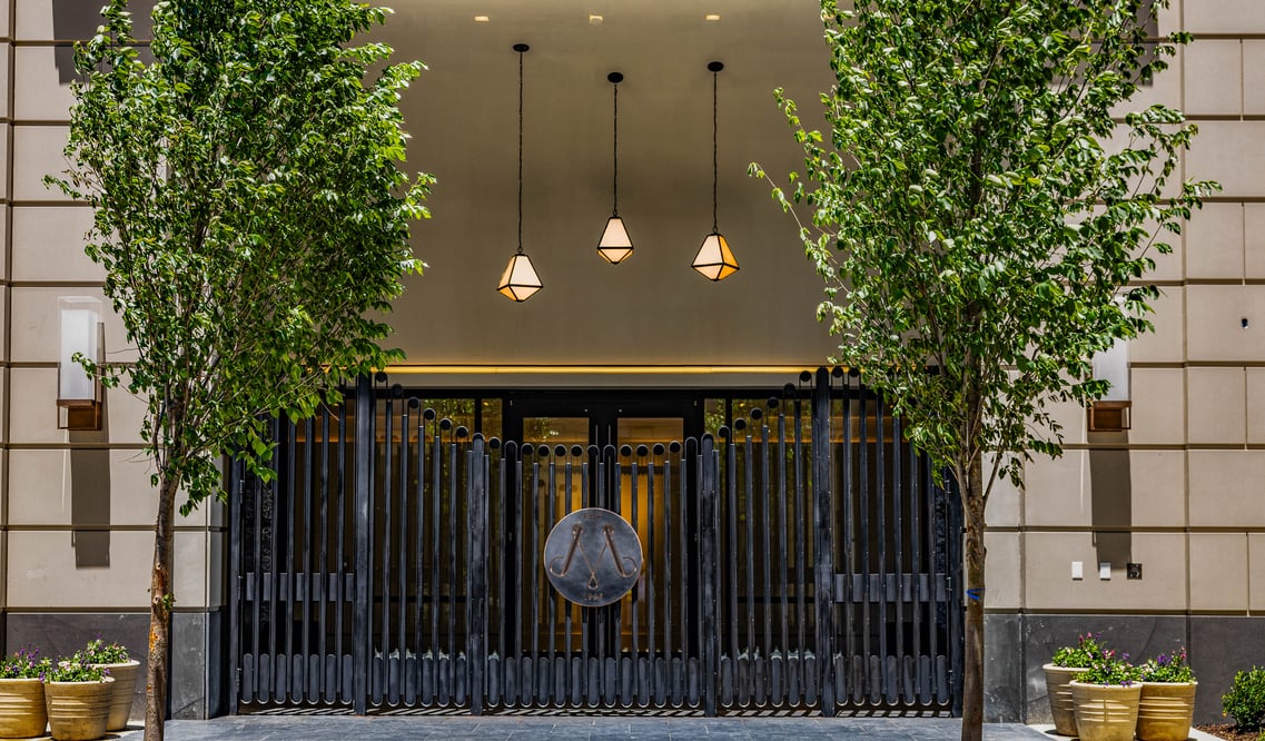 Exterior gated entrance to a historic building