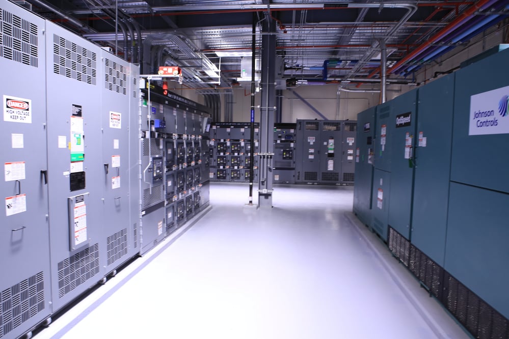 Open space with multiple electrical panels and switchgear