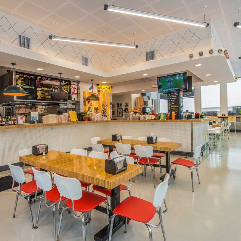 interior of a restaurant inside of a hotel