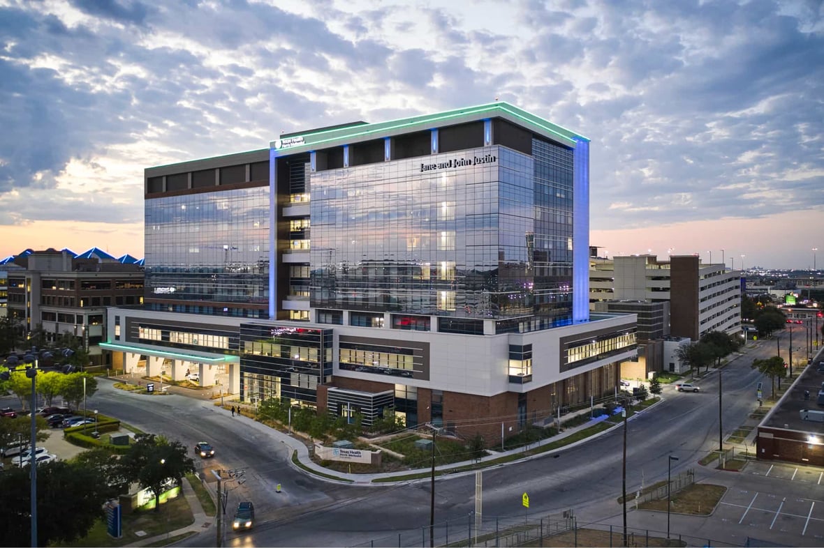 outside view of a modern high-rise medical building